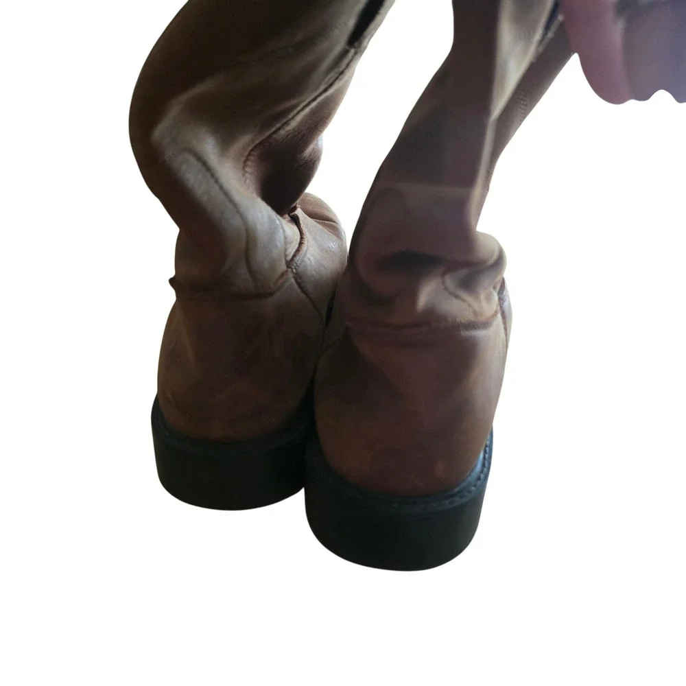 Justin‎ Brands Brown Leather Roper Boots Kids Size 5.5D 4782Y Western Pull On